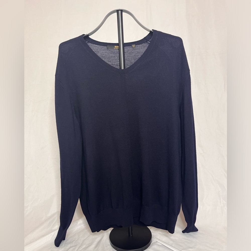 Murano Men’s Merino Wool V-Neck Sweater XL Navy Blue Lightweight Knit